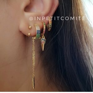 Dainty Pave Huggie Hoop Gold Spike Earring